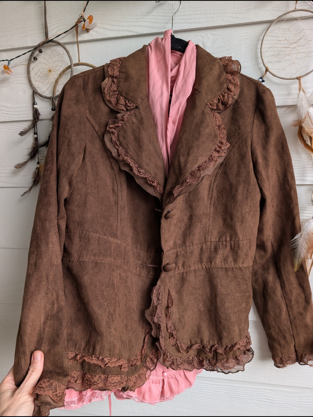 Claudia Richard Brown Ruffled Suede-Look Blazer - Picture 7 of 9